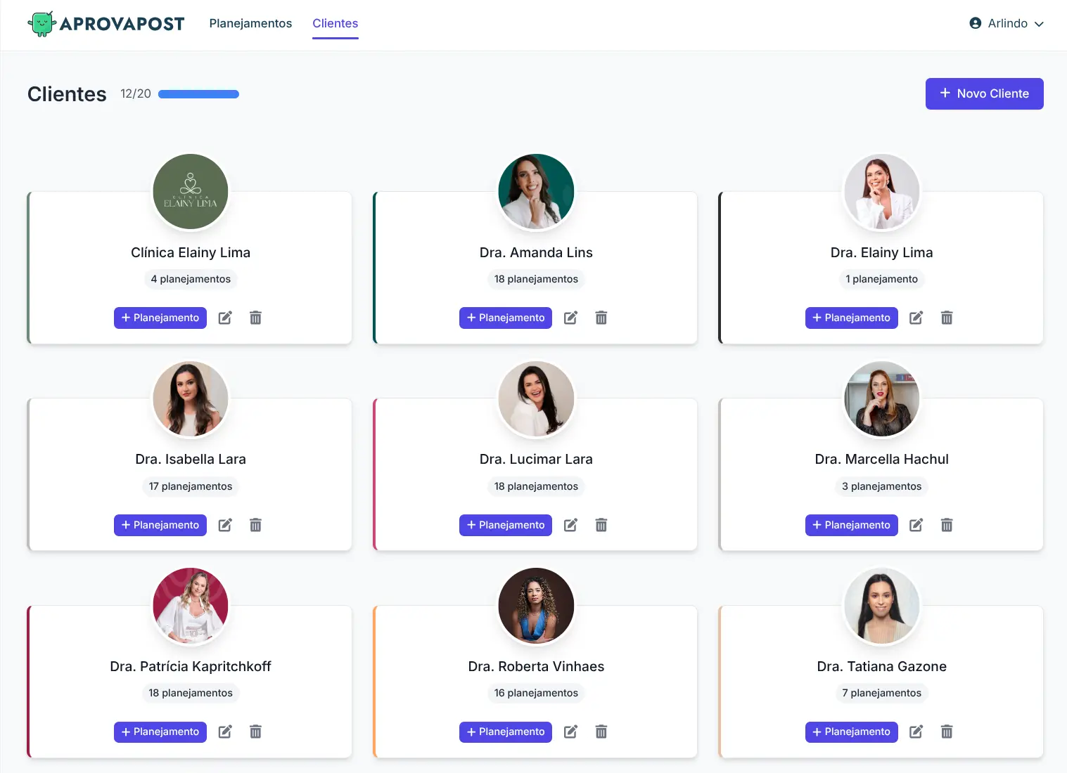 Dashboard de clientes e aprovações